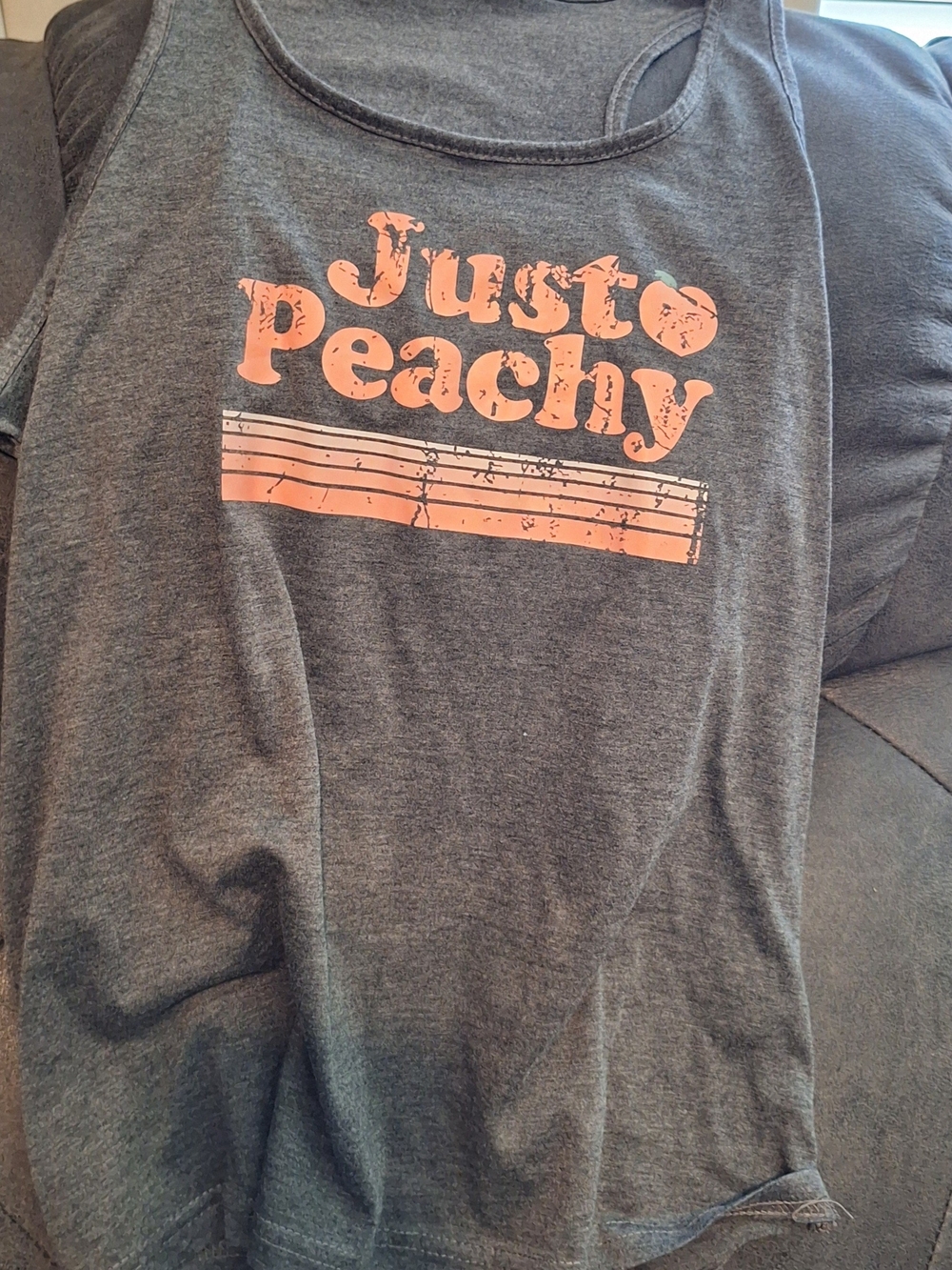 Womens Gray Tank Top with Peach 'Just Peachy' Graphic